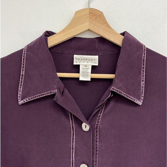 Freeport Studio 100% Silk Velvet Trim Oversized Artsy Button-Down Blouse - Med - Picture 5 of 9
